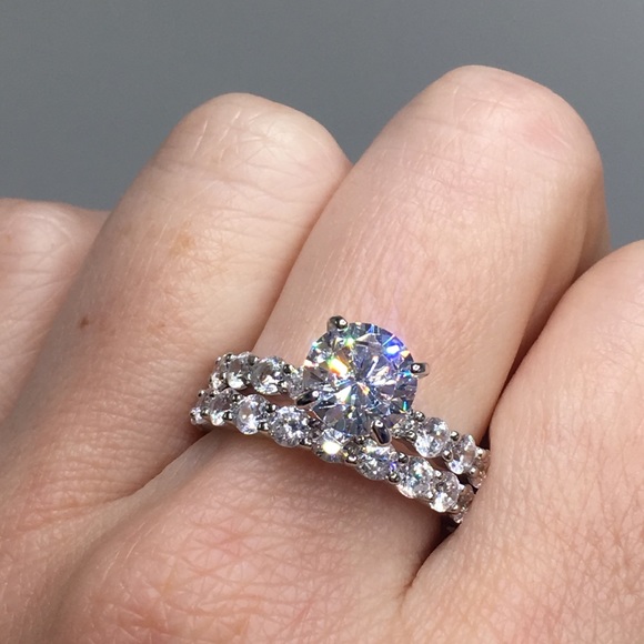 14k white gold ring set 5ct diamond engagement - Picture 3 of 8